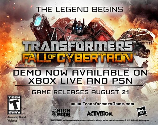 Transformers Fall of Cybertron Demo Available Now on Xbox 360 and Playstation 3! High Moon Encouraging Feedback via Twitter