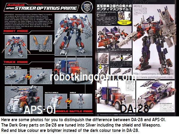 Takara Transformers Asia Premium Series APS-01 Striker Optimus Prime Preorder Show Differences with DA-28