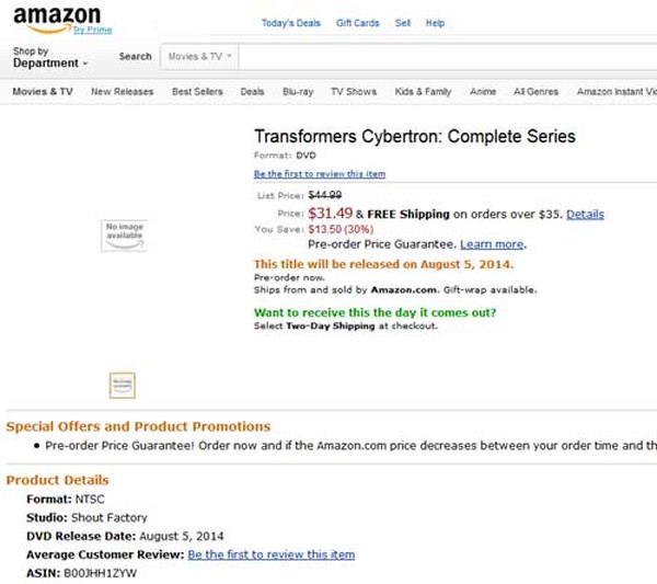 Transformers: Cybertron The Complete Series DVD from Shout! Factory Coming August 5th?
