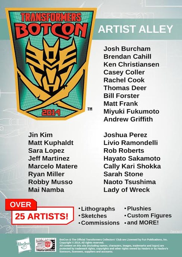 BotCon 2014 Official Press Release BotCon Artists' Alley Featuring Over 25 Artisits